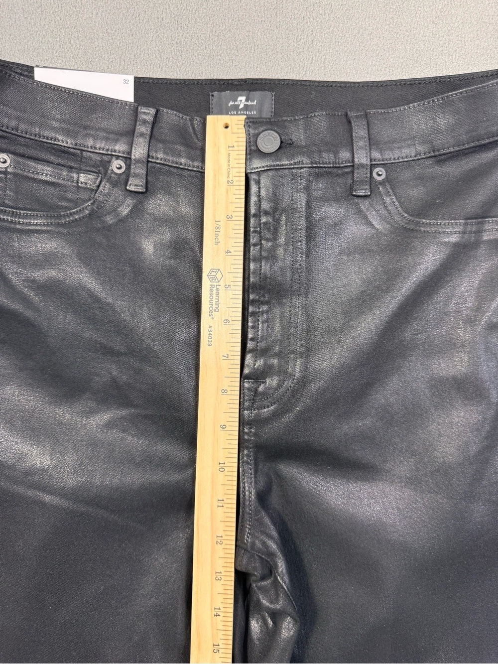 7 For All Mankind Coated High Waist Cropped Straight Black Jeans Matte Sheen, 32 - Picture 12 of 16